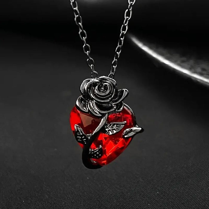 Wholesale Heart shaped rose necklace with a design that wraps around flowers and a collarbone chain