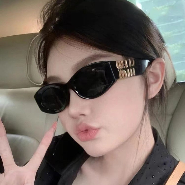 Wholesale New oval frame sunglasses, fashionable, personalized, letter trendy, versatile sunglasses