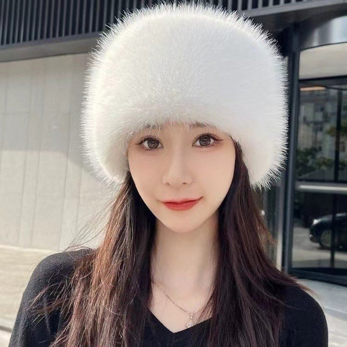 Wholesale New fur imitation fox fur flat top hat with thickened fur for warmth and ear protection round top