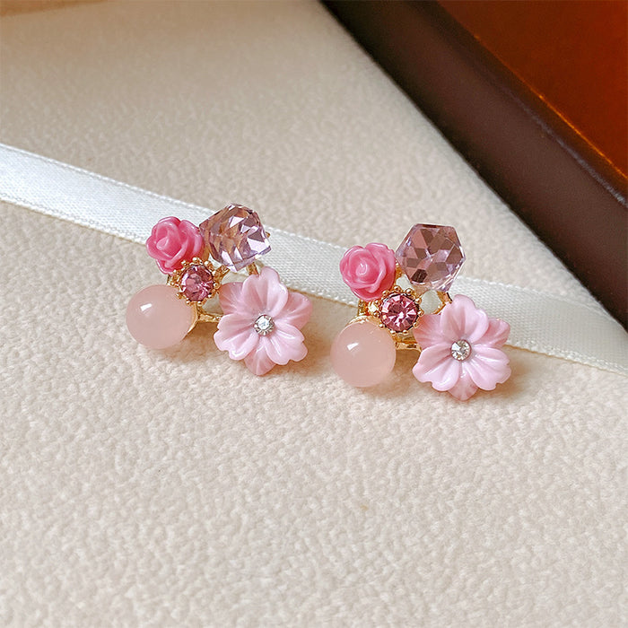 Wholesale Stylish Purple Crystal Flower Earrings Alloy Electroplated
