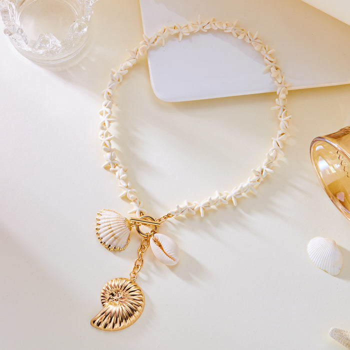 Wholesale Shell Pendant Beaded Chain Necklace Trendy Beach Vacation Jewelry