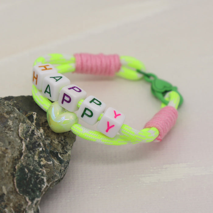 Wholesale Handmade woven colorful rope knotted bracelet bead peach heart letters DIY