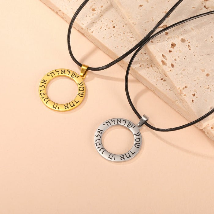 Wholesale Stainless steel leather rope necklace with a simple circular pendant