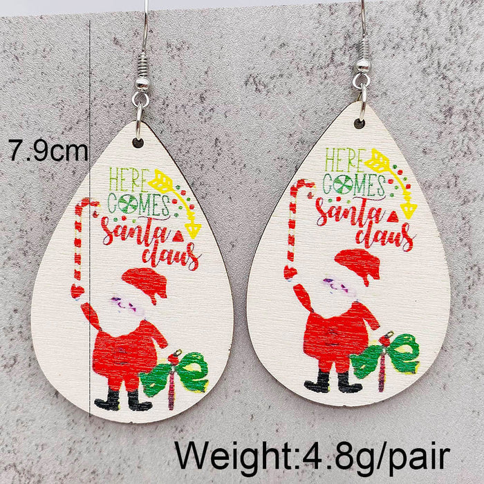 Wholesale  Bell Elk Printed Wooden Christmas Earrings