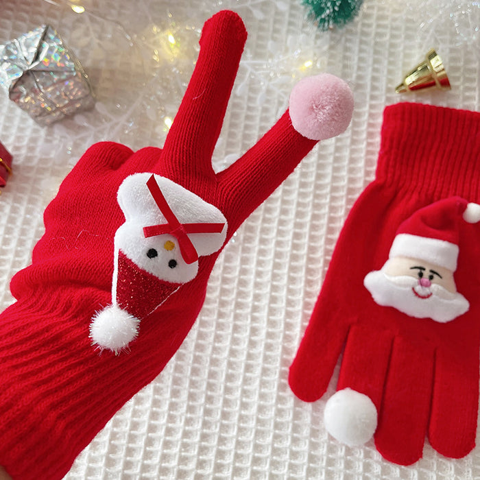 Wholesale Red gloves women' s winter elk couple gift cute thick five-finger warm gloves