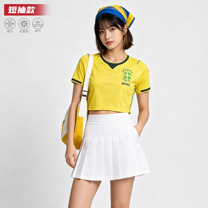 Wholesale World Cup National Team Football Girls Crop Top Short-Sleeve Sports Vest
