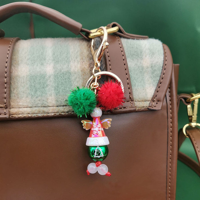 Wholesale Christmas theme keychain  snowflake bag keychain beaded Christmas tree keychain