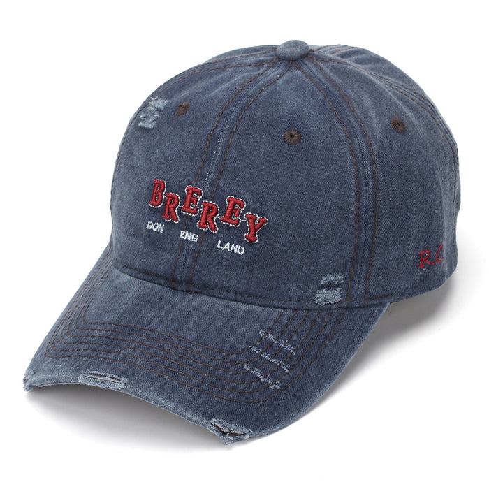Wholesale Washed Cotton Frayed Edge Baseball Cap with Retro Letter Embroidery for Women Summer Sun Protection