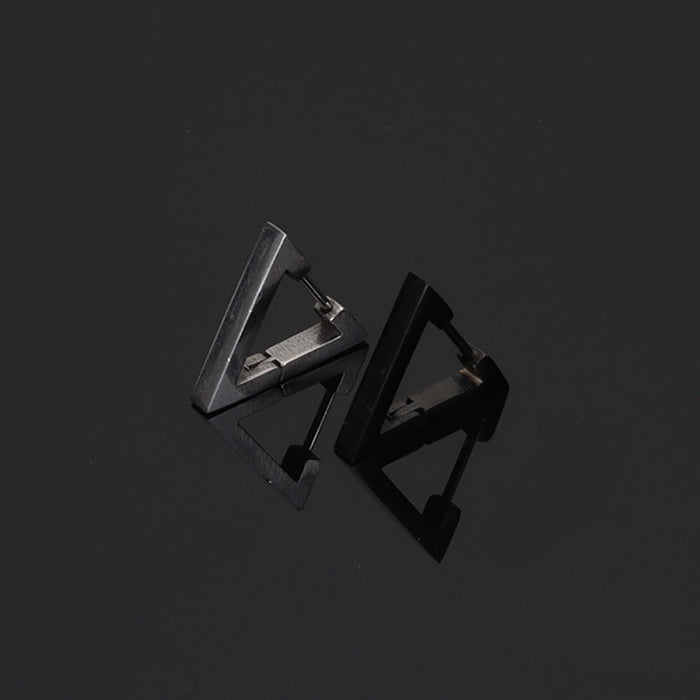 Wholesale Cross border minimalist three-dimensional triangular earrings with ear clips, no ear holes, smooth ear buckles made of titanium steel