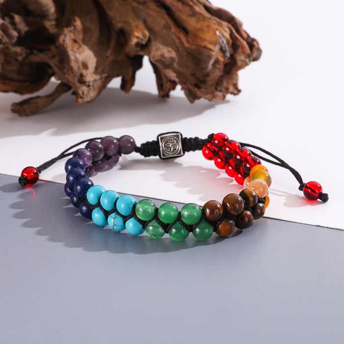 Wholesale Double layered volcanic stone woven adjustable bracelet with hand rope