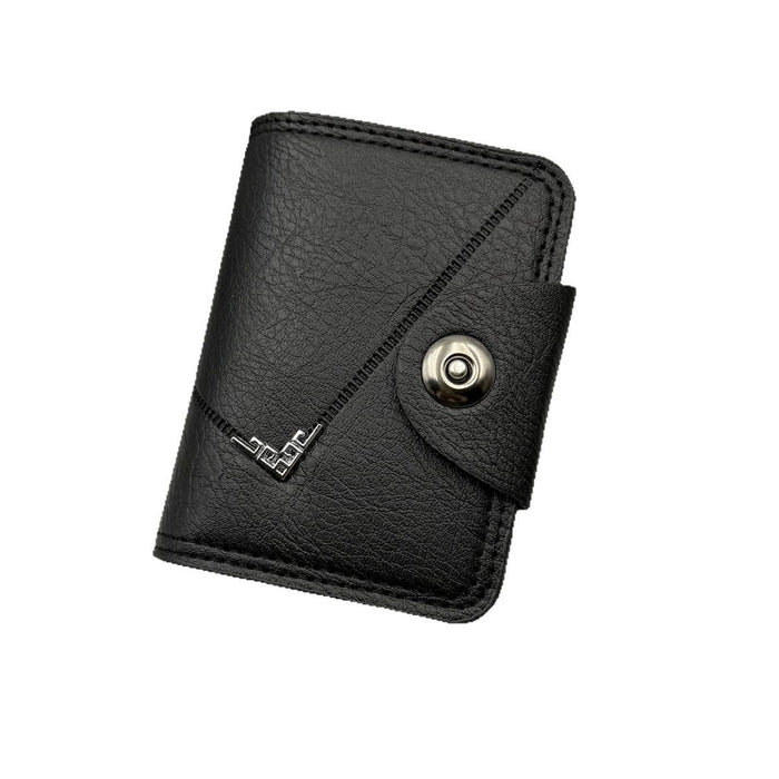 Wholesale PU Men' s Wallet - Car ing Line Large Capacity Solid Black MOQ≥2