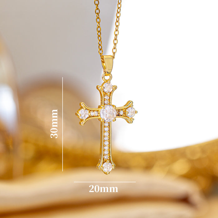Wholesale Zircon-set cross Titanium steel necklace