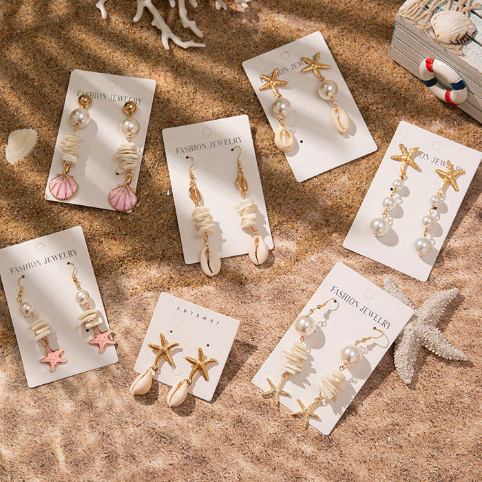 Wholesale Ocean holiday style starfish pendant earrings women ins style niche temperament shell earrings tide