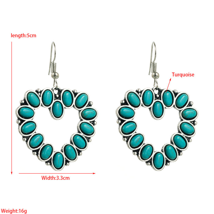 Wholesale Openwork heart and cross turquoise statement earrings