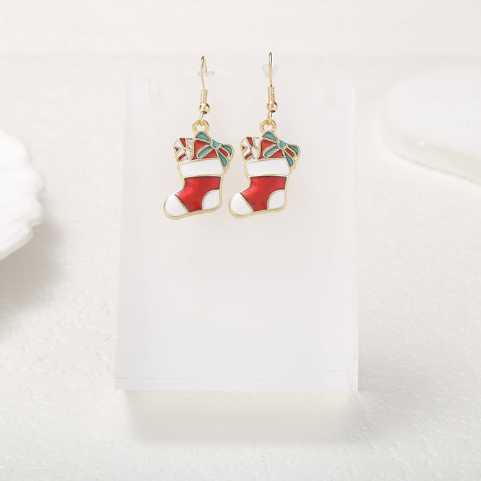 Wholesale Christmas Gift Socks Pendant Alloy Earrings JDC-ES-Oulu003