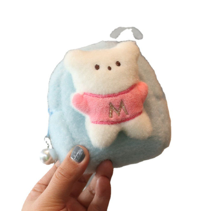 Wholesale Trendy Plush Bear Backpack Coin Purse Solid Purple Cute Card Holder Keychain Wallet For Women