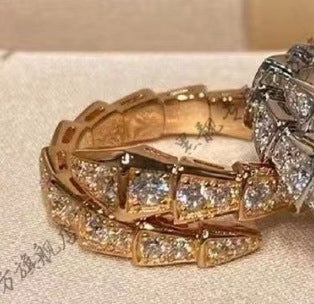 Wholesale Full diamond opening snake shaped ring, female fashion personality, niche design, light luxury, cold wind, snake bone ring