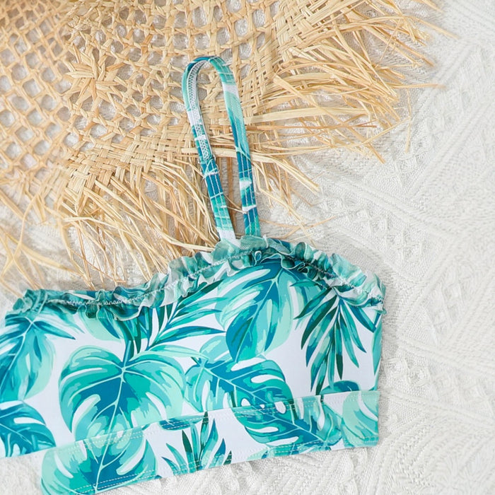 Wholesale New children's split swimsuit with suspender, gauze skirt, flat angle pants, fake two-piece swimsuit