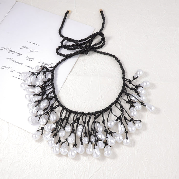 Wholesale Braided Rope Necklace Irregular Imitation Pearl Pendant Clavicle Chain