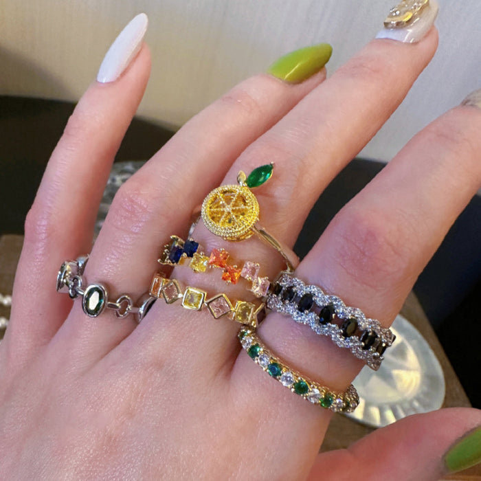 Wholesale Crystal Colored Diamond Black Olive  Dopamine Ring Women's Ring