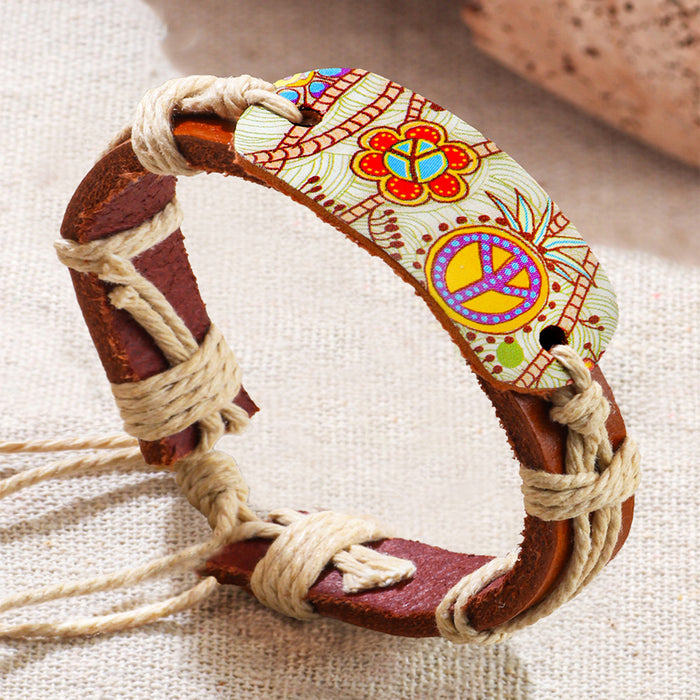 Wholesale Vintage Genuine Leather Ethnic Style Bracelet JDC-BT-QN002