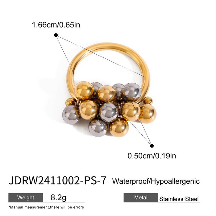 Wholesale Stainless steel gold and silver color matching metal ball movable grape bunch ring titanium steel ring