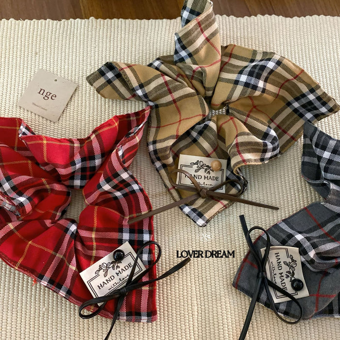 Wholesale Cloth Label British Plaid Colorectal Hair Ring Headwear Advanced Hair Accessories