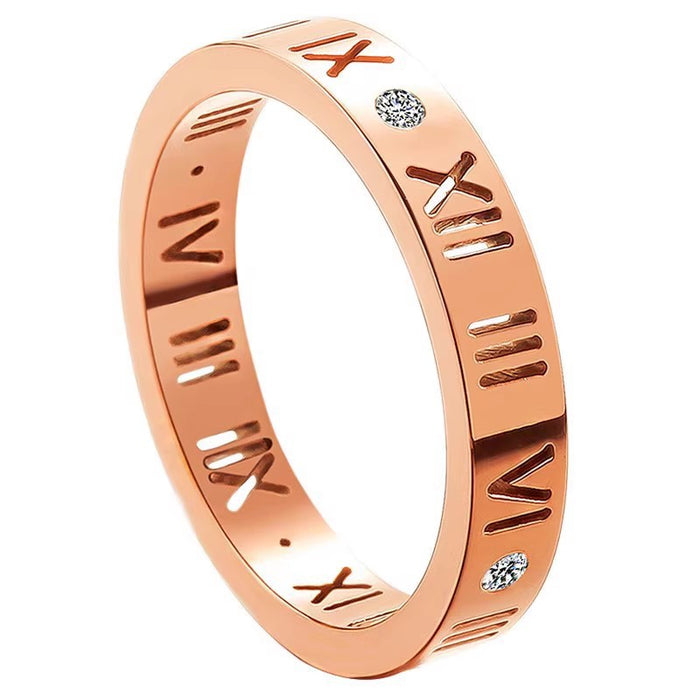 Wholesale Titanium steel ring, non fading, diamond studded ring, Roman numeral ring, paired with letters
