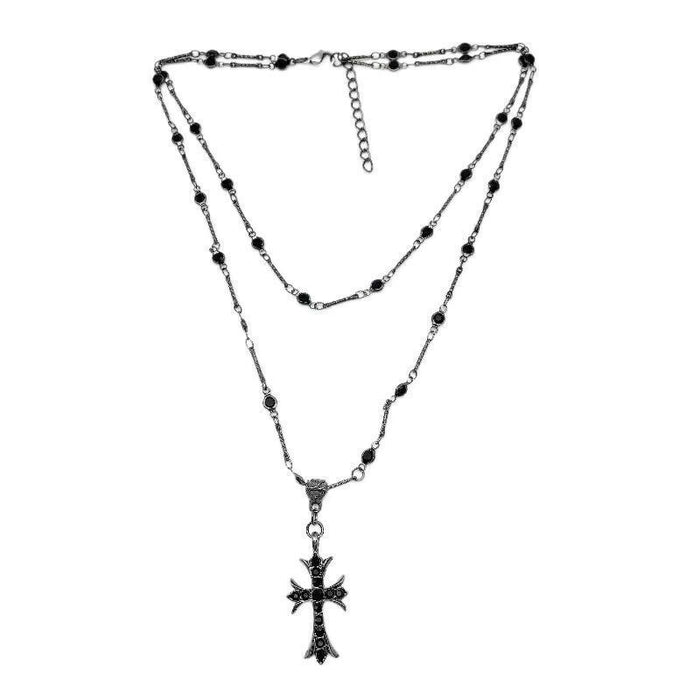 Wholesale Zircon cross bead necklace long double layered layered layered neck chain versatile collarbone chain