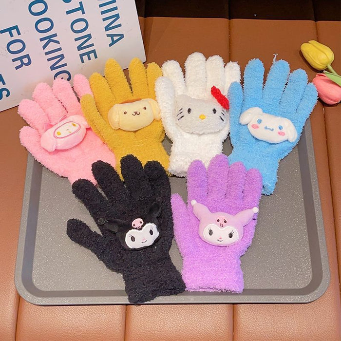 Wholesale Cat gloves coral fleece girls knitted plush five-finger cycling gloves