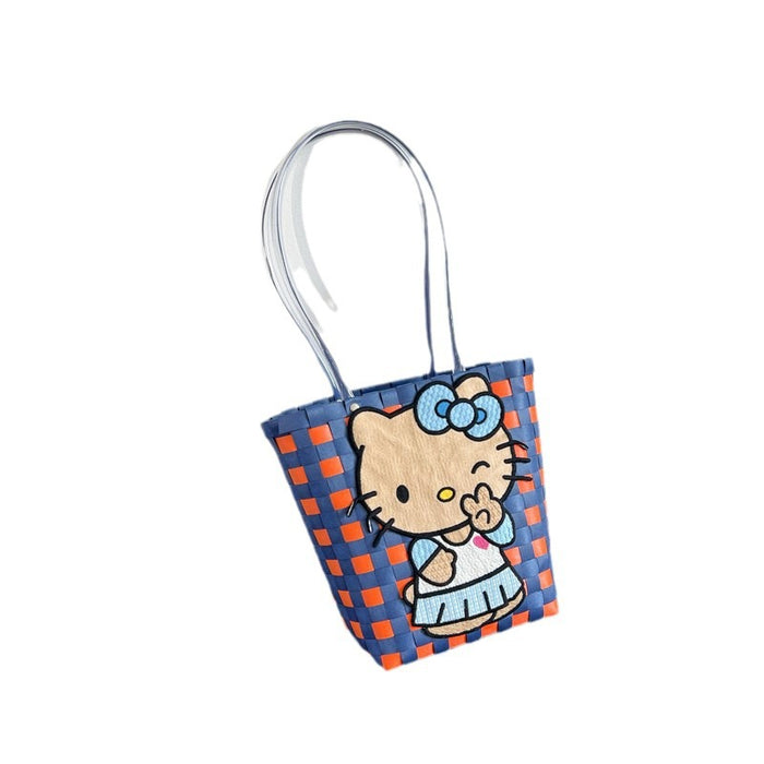 Wholesale Small Fresh Plastic Woven Armpit Bag Kt Cat Plastic Woven Handmade Bag Shopping Versatile Woven Bag DIY Handmade Bag