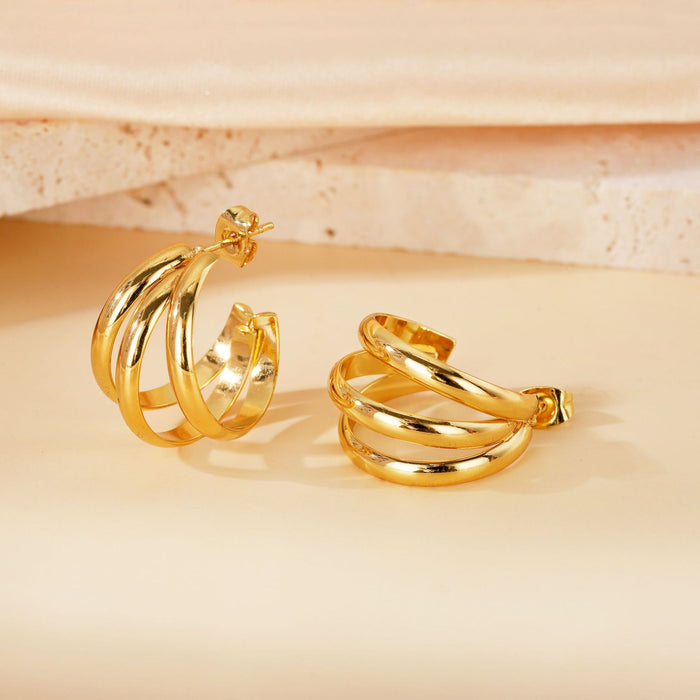 Wholesale Geometric Titanium Steel Three-Line Dense Earrings