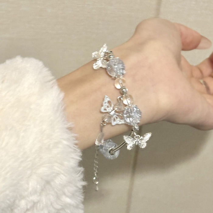 Wholesale New niche ice transparent bead butterfly bracelet, fashionable and versatile bracelet