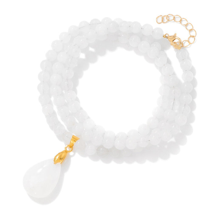 Wholesale 6mm stone bead teardrop pendant long necklace