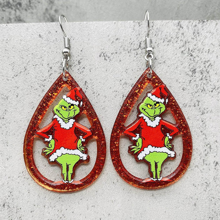 Wholesale Acrylic Christmas Earrings Red Santa Hat Tree Pendant Fashion Accessory MOQ≥2