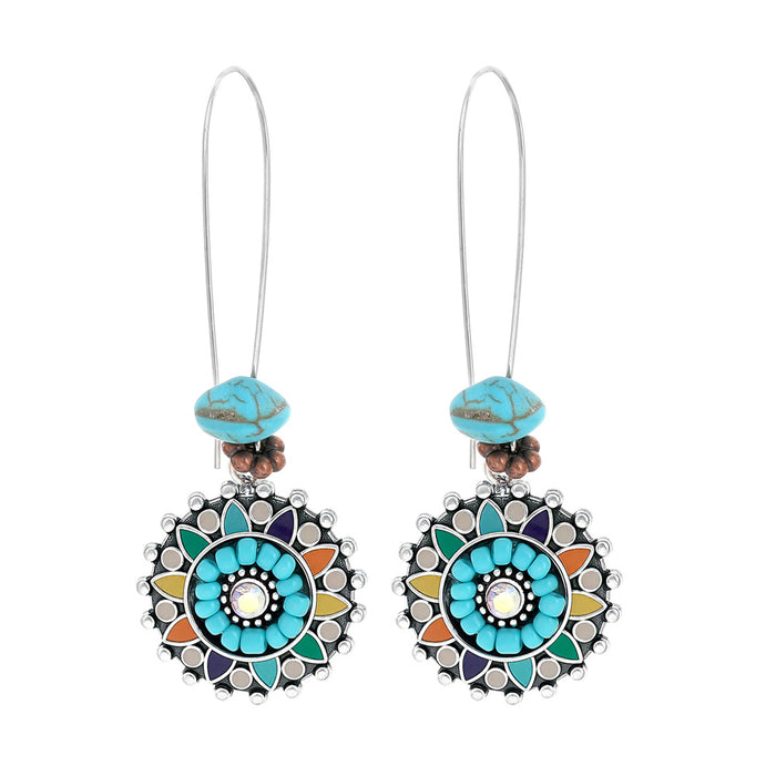 Wholesale Beach Vacation Geometric Alloy Earrings with Turquoise Acrylic Fashion Jewelry MOQ≥2