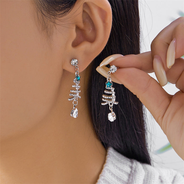 Wholesale Christmas Tree Rhinestone Earrings Gold Alloy Boutique Resale Fashion Accessory
