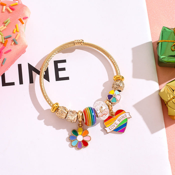 Wholesale Colorful stainless steel Rainbow Series love balloon Charms Bracelet