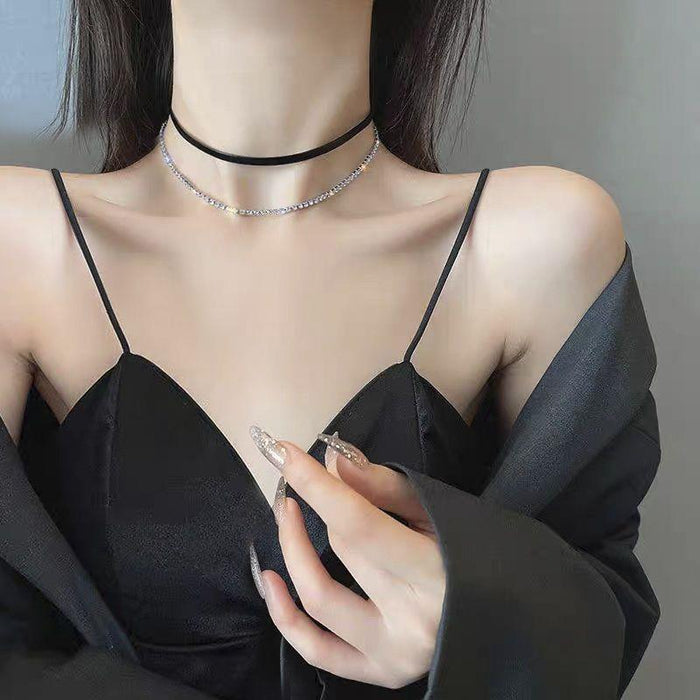 Wholesale Black leather rope collar, collarbone chain, neck strap, niche temperament, neck accessories, neck chain necklace