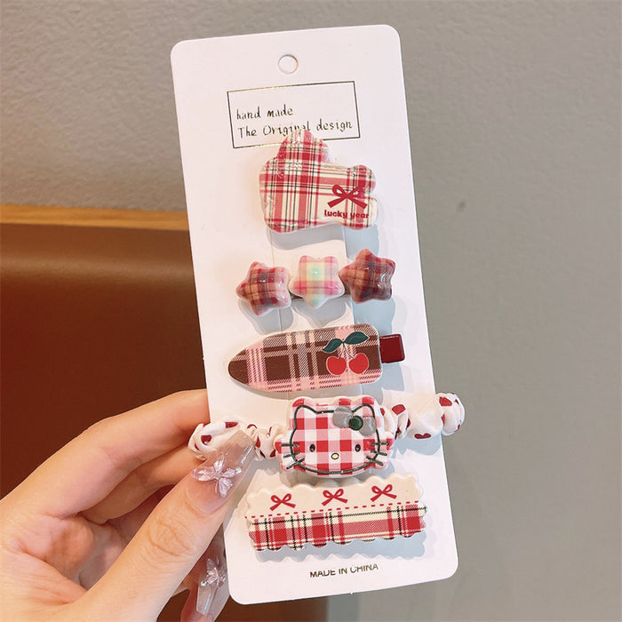 Wholesale Side Hairpin Duckbill Clip Korean Sweet Hairpin Bow Plaid Face Bangs Clip Head Accessories