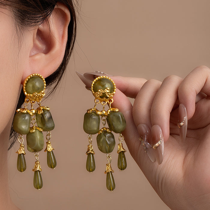 Wholesale Retro Bohemian Long Tassel Drop Earrings Heavy Industry Creative Ethnic Style Diamond-Encrusted High-End Earrings