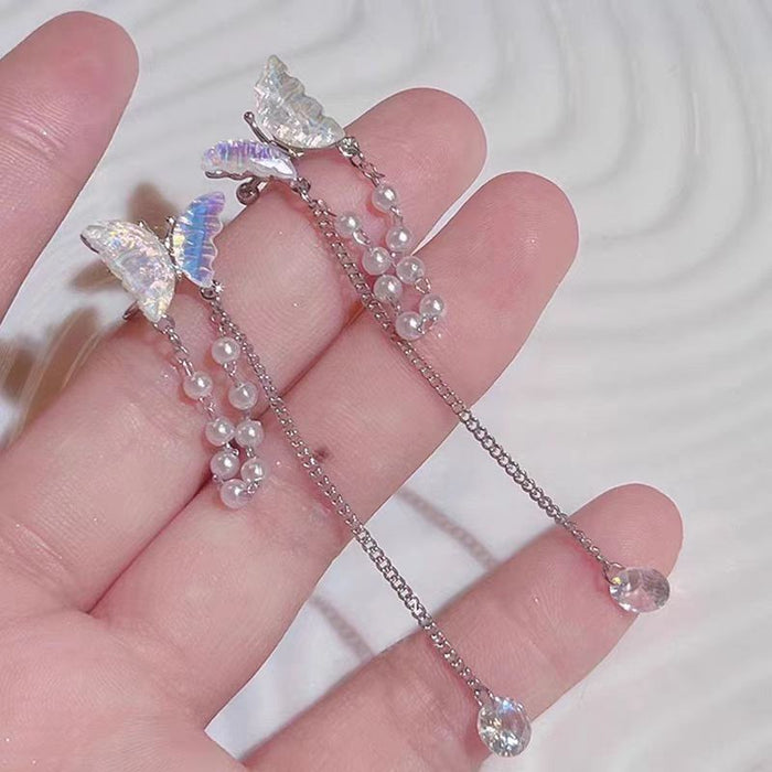 Wholesale Light luxury and agile without ear holes, butterfly pearl tassel ear bone clip, high-end earring design, earrings for women