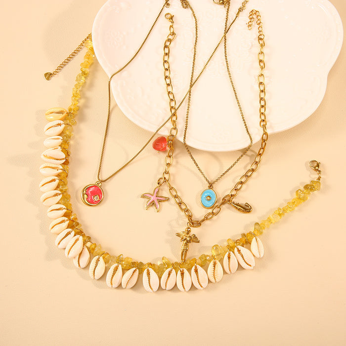 Wholesale Fashionable ocean style shell necklace paired with personalized stainless steel starfish shrimp pendant wholesale
