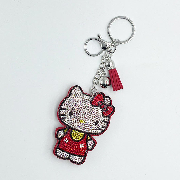 Wholesale Cute Tassel Cat Rhinestone Keychain