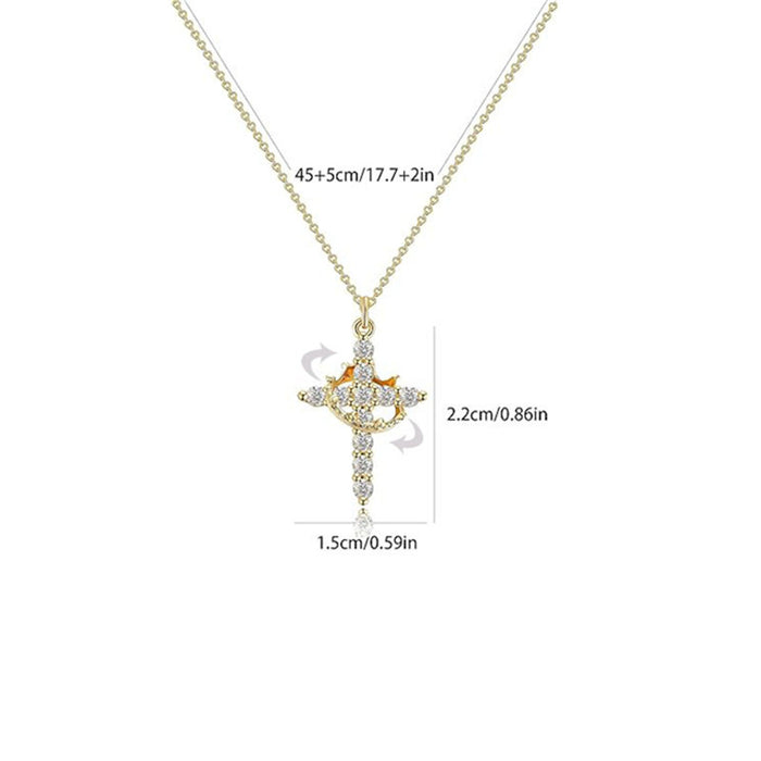 Wholesale Diamond Crown Cross Necklace, Rotatable Circle Versatile Earrings