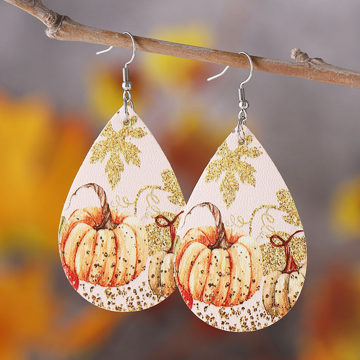 Wholesale Thanksgiving turkey pumpkin maple leaf water drop pu leather earrings