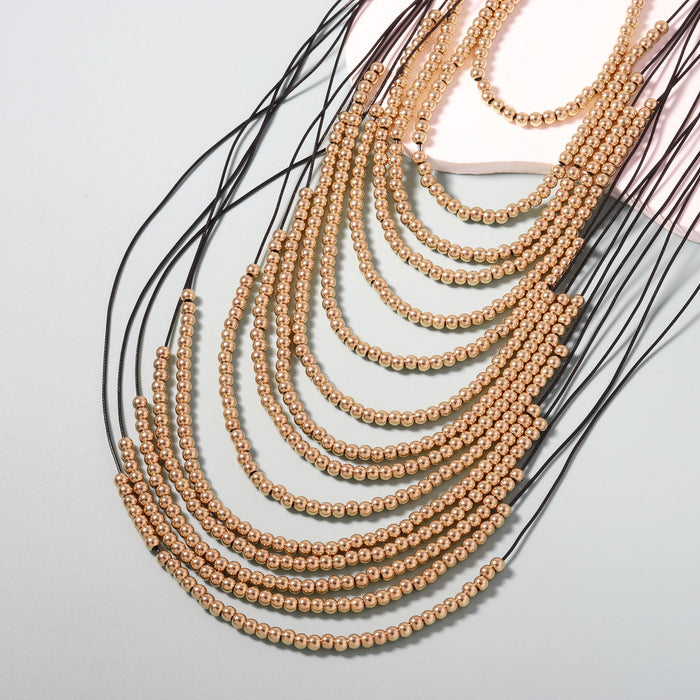 Wholesale multi-layer gold beads creative design sense necklace exaggerated