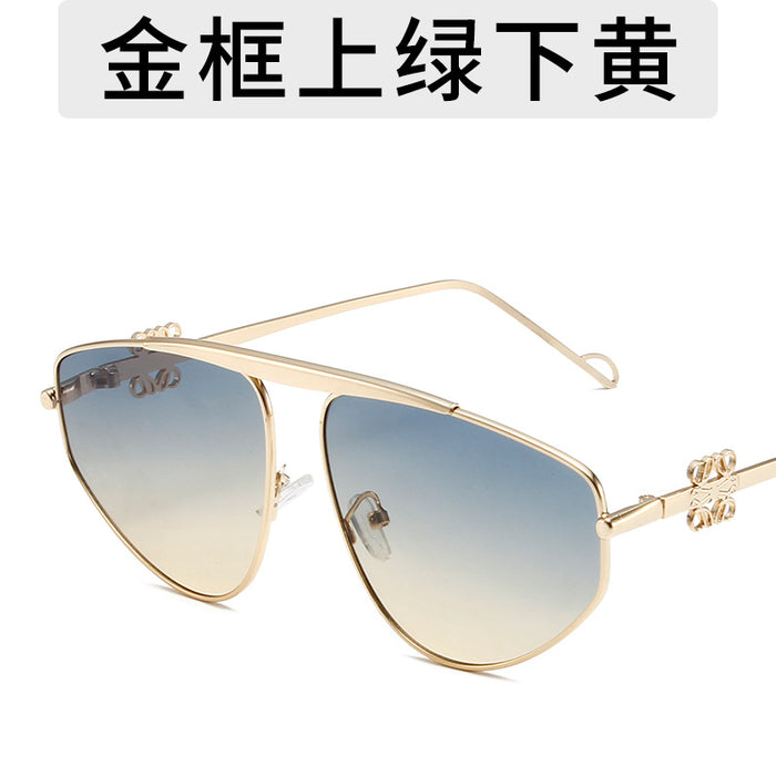 Wholesale Fashionable large frame sunglasses, metal polygonal personalized sunglasses, retro street photography, outdoor beach glasses