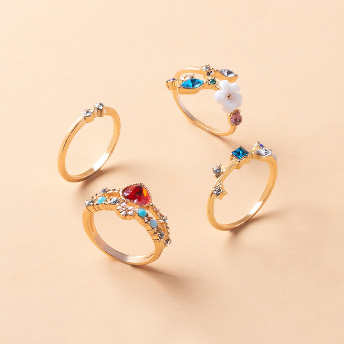 Wholesale Fashion opening gold-plated flower 4-piece ring set for women's jewelry