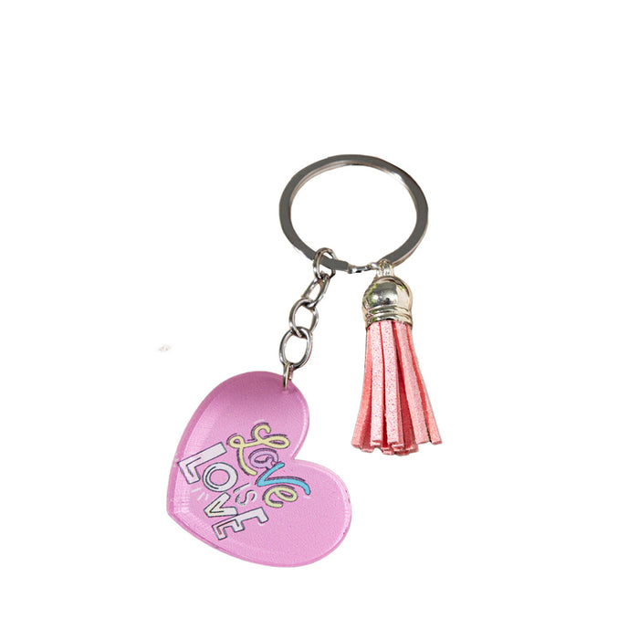 Wholesale Acrylic heart keychain pendant with slogan perfect for Mother' s Day gift,  love you luggage charm